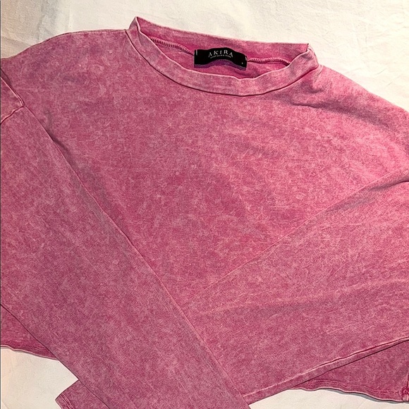 Akira Cropped Acid Washed Long Sleeve StretchWomen's Top - Picture 2 of 4